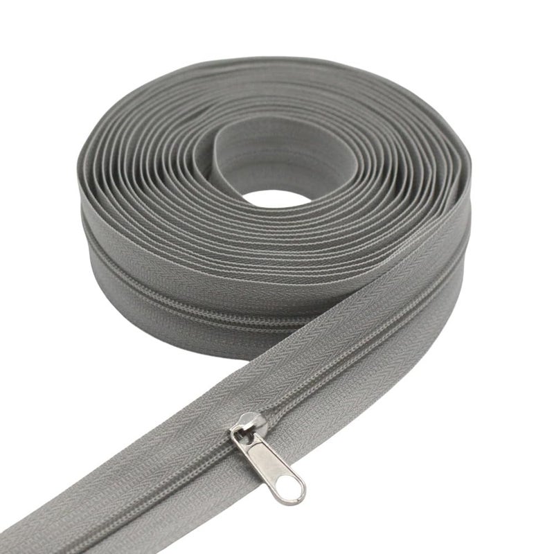 YaHoGa #3 Grey Nylon Coil Zippers by The Yard Bulk 10 Yards with 25pcs Sliders for DIY Sewing Tailor Crafts Bags (#3 Grey) - Image 1